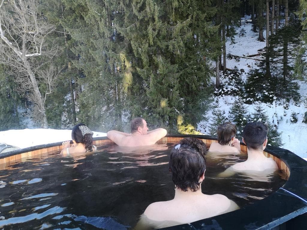 Outdoor jacuzzi in the pine forest